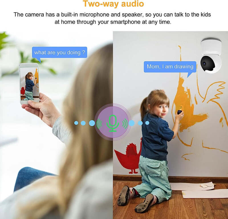 Wifi Baby Monitor with Durable Security Camera 355° Horizontally Rotated, 90° Vertically ,2 Way Audio Camera, Built-in Microphone and Speaker for Pet or Baby