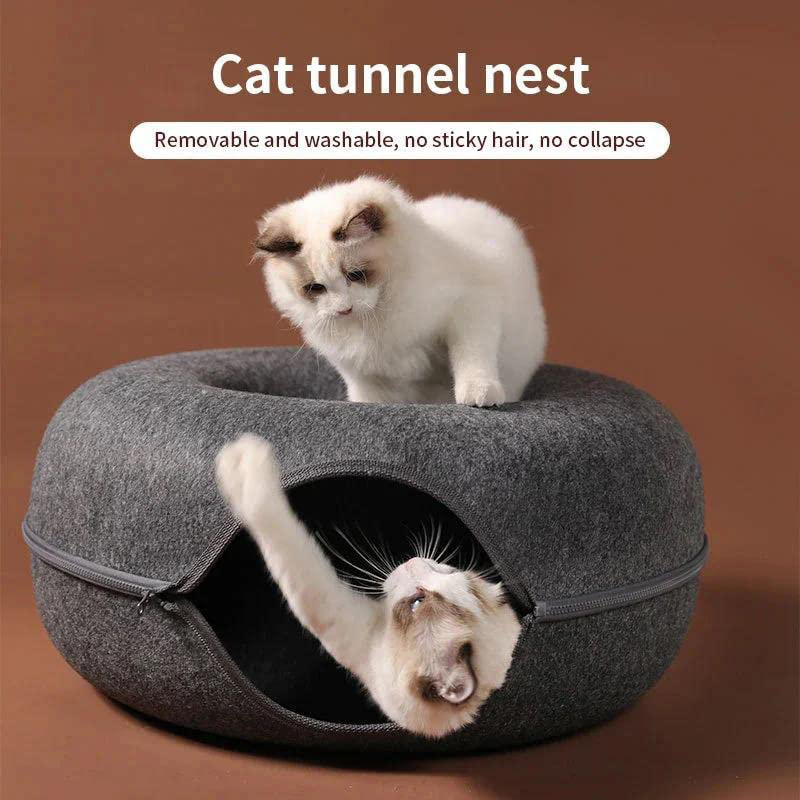 Peekaboo Round Felt Cat Cave Tunnel/Nest, Light Grey