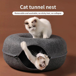 Kuangpaisi Peekaboo Round Donut Felt Cat Nest, Grey