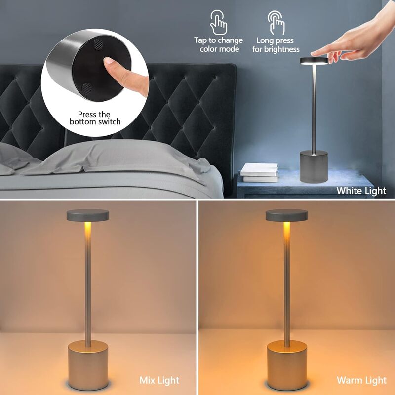 Touch Sensor Table Lamp 6000mAh Battery Operated Silver