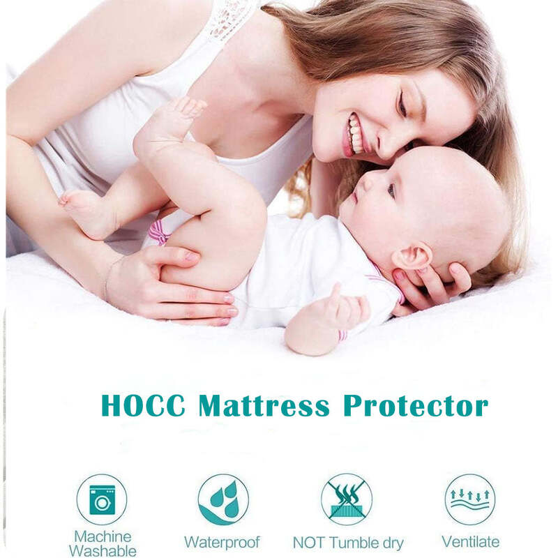 HOCC Premium Waterproof Mattress Protector Queen Plus Size with Patterns, Breathable, Soft, Noiseless Fitted Sheet with 30CM Deep Pocket- 180x200cm