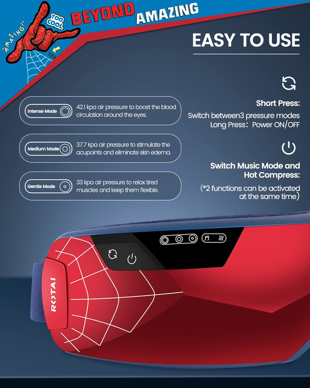 Rotai Spiderman Eye Massager with Heat Rechargeable Massage, Red