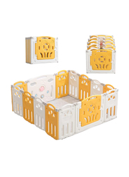 HOCC Royal Fortune 14 Panel Foldable Baby Play Pens with Safety Lock, Yellow/White