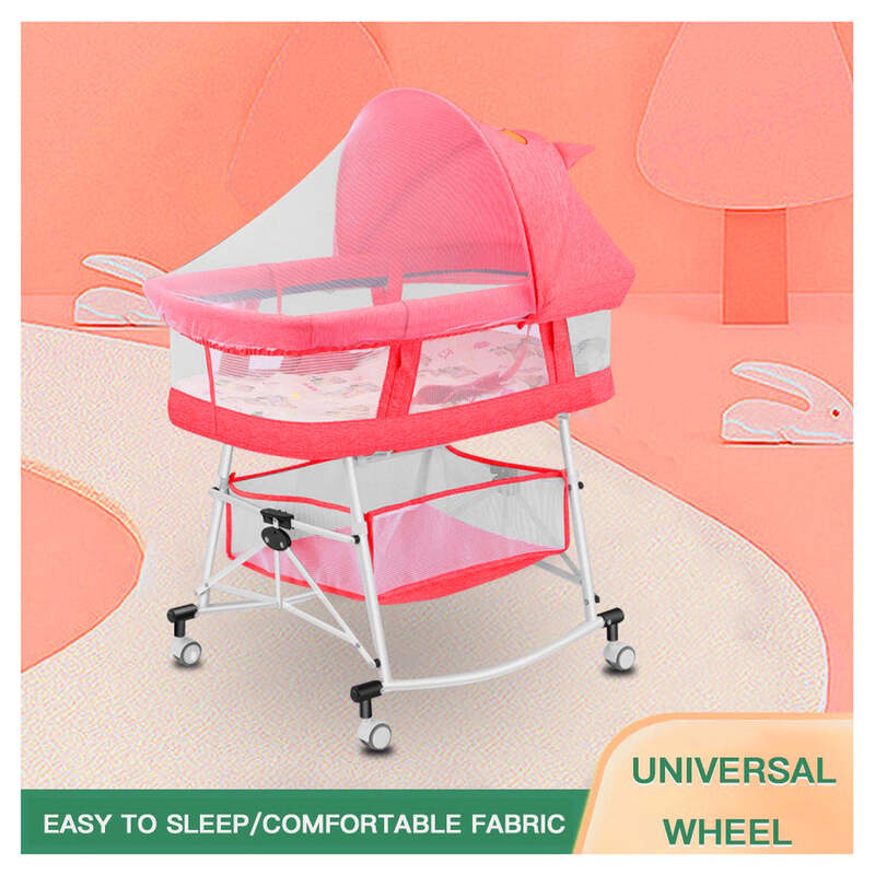 3-in-1 Portable Baby Sleeper Rocking Cradle Bed, Baby Sleeper Crib with Storage Basket ,Easy Carry Bassinet with Breathable Net Mattress Pink colour