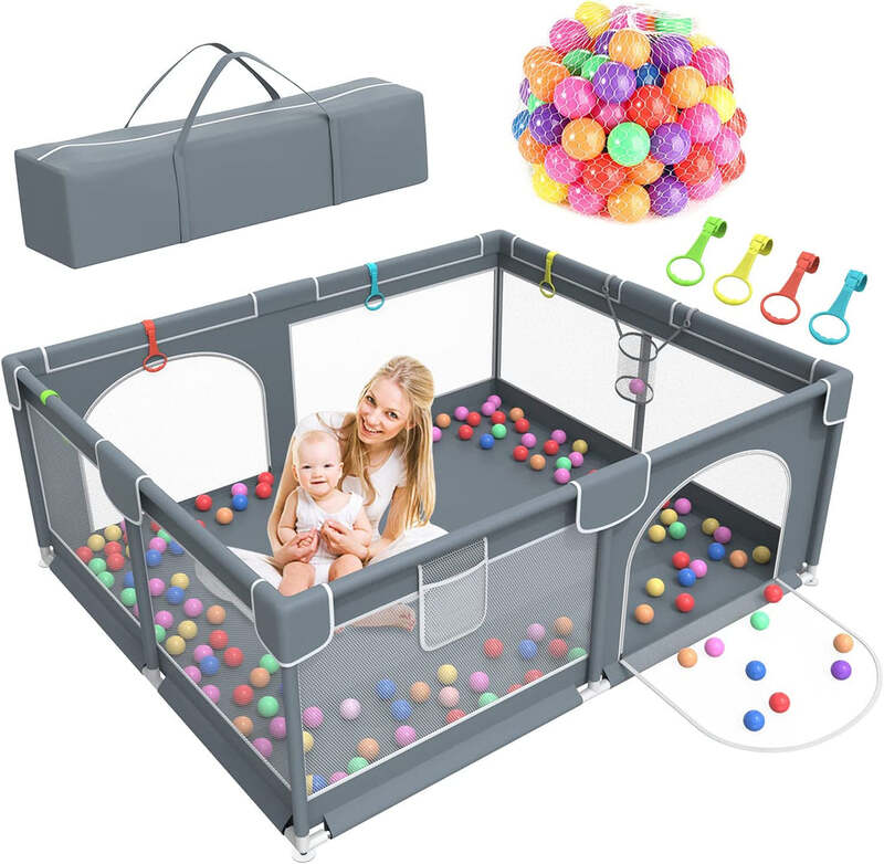 Baby Playpen, 79 x 63 Inches Extra Large Playpen with 50 PCS Ocean Balls, Indoor & Outdoor Kids Activity Center, Infant Safety Gates with Breathable Mesh, Sturdy Play Yard for Babies and Toddlers