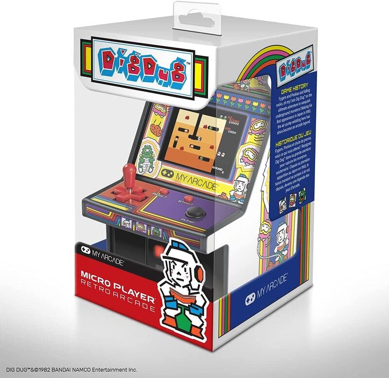 My Arcade 6.75-Inch Dig Dug Micro Player Collectible Miniature Fully Playable Electronic Games, Dgunl 3221, Blue/White