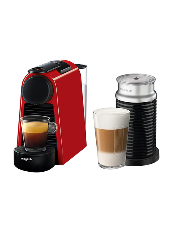 Magimix 0.6L Nespresso Essenza Mini Coffee Machine with Aeroccino, 11373, Ruby Red