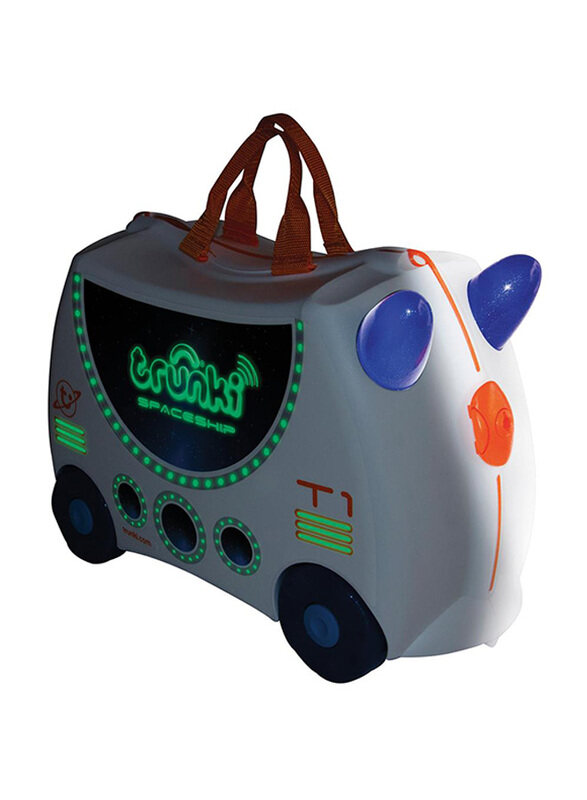 Trunki Ride-On Spaceship Skye Trolley Bag, White/Blue/Orange