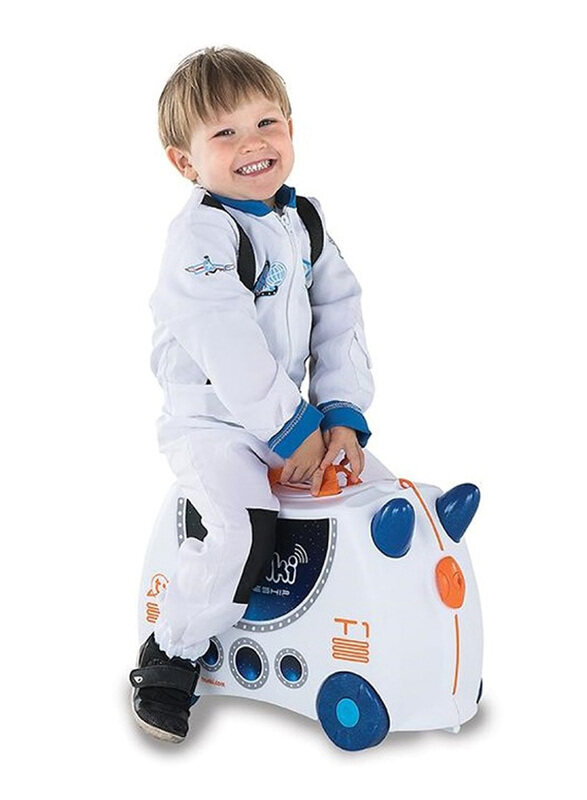 Trunki Ride-On Spaceship Skye Trolley Bag, White/Blue/Orange