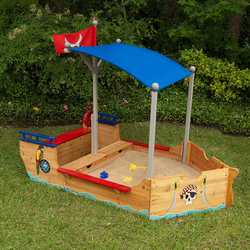 KidKraft 128 Pirate Sandboat Wooden Outdoor Garden Sandbox, Brown, Ages 3+