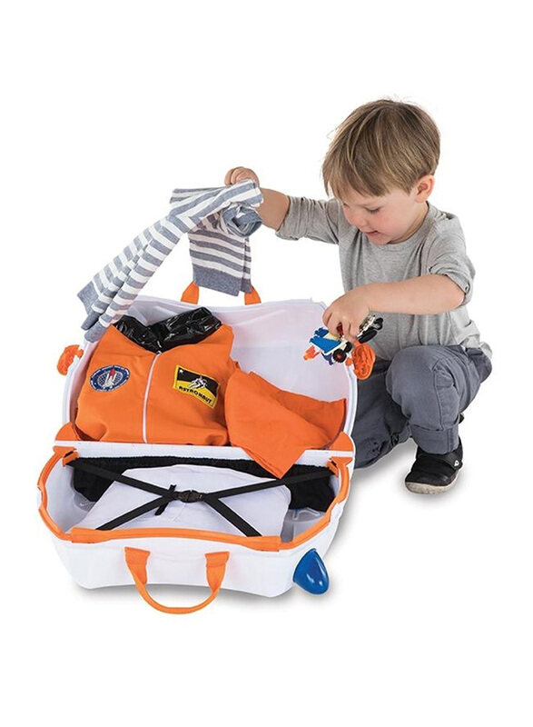 Trunki Ride-On Spaceship Skye Trolley Bag, White/Blue/Orange