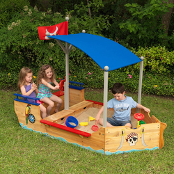 KidKraft 128 Pirate Sandboat Wooden Outdoor Garden Sandbox, Brown, Ages 3+