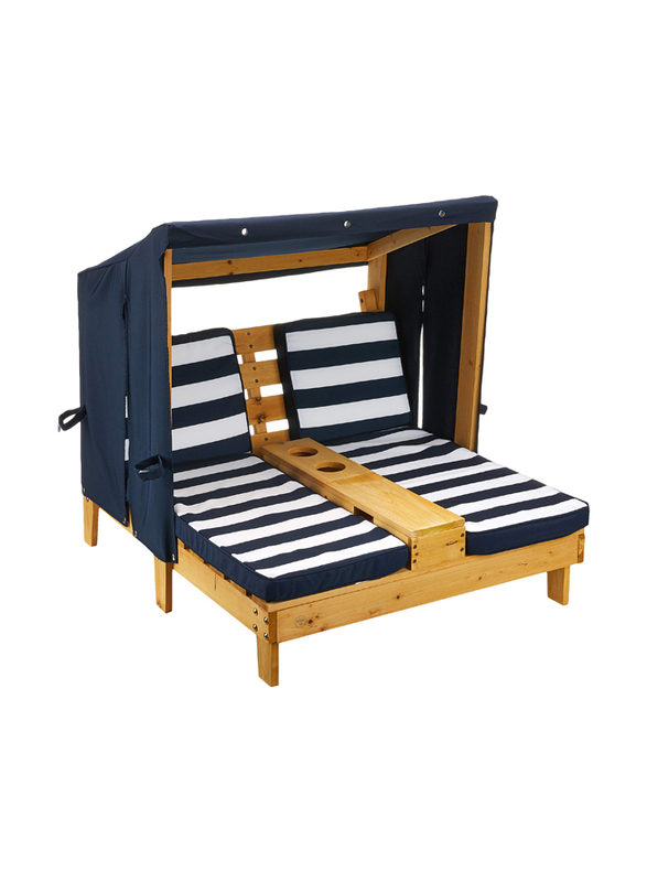KidKraft 524 Double Chaise Lounge with Cup Holders, White/Navy Stripes/Brown
