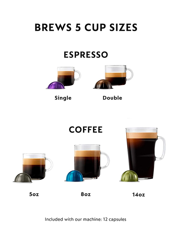 Nespresso Breville Vertuo Plus Coffee and Espresso Machine with Aeroccino Milk Frother, 1300W, Grey