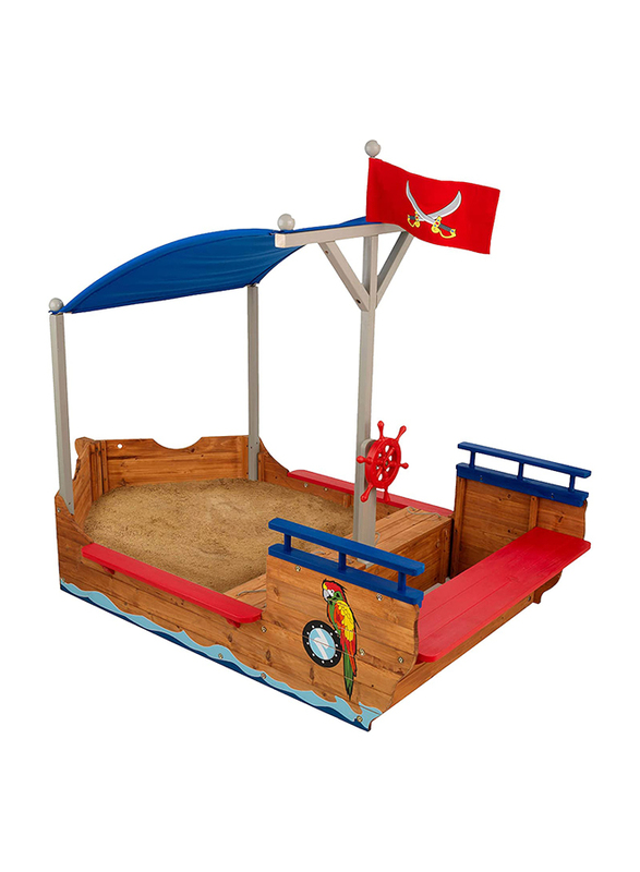 KidKraft 128 Pirate Sandboat Wooden Outdoor Garden Sandbox, Brown, Ages 3+