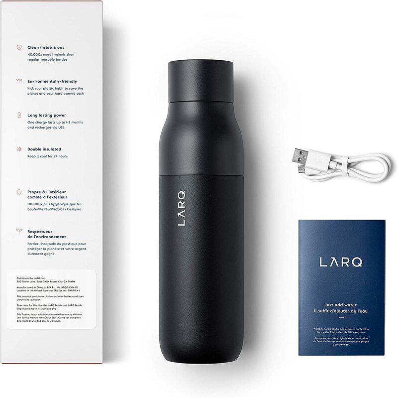 Larq 17-Oz Stainless Steel Cleaning and Insulated Self Water Bottle, Obsidian Black