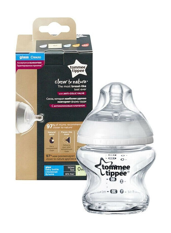 Tommee Tippee Closer to Nature Glass Feeding Bottle Unisex, 150ml, Clear