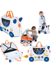 Trunki Ride-On Spaceship Skye Trolley Bag, White/Blue/Orange