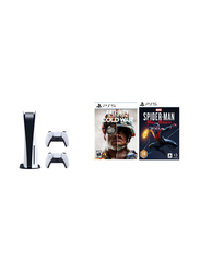 Sony PlayStation PS5 Console CD Version, with 2 controller and Games (Spiderman miles and morals + Call Of Duty Cold War), White/Black