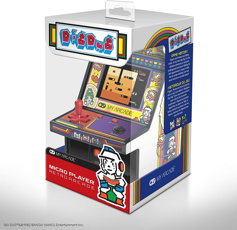 My Arcade 6.75-Inch Dig Dug Micro Player Collectible Miniature Fully Playable Electronic Games, Dgunl 3221, Blue/White