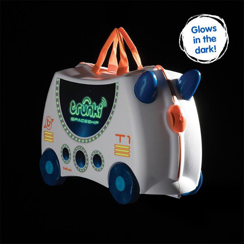 Trunki Ride-On Spaceship Skye Trolley Bag, White/Blue/Orange