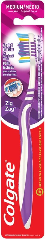 Colgate Zigzag Flexible Medium + Tongue Cleaner, Assorted Colours, 1 Units