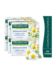 Palmolive Naturals Balanced & Mild with Chamomile and Vitamin E Soap Bar, 170gm, 6 Pieces