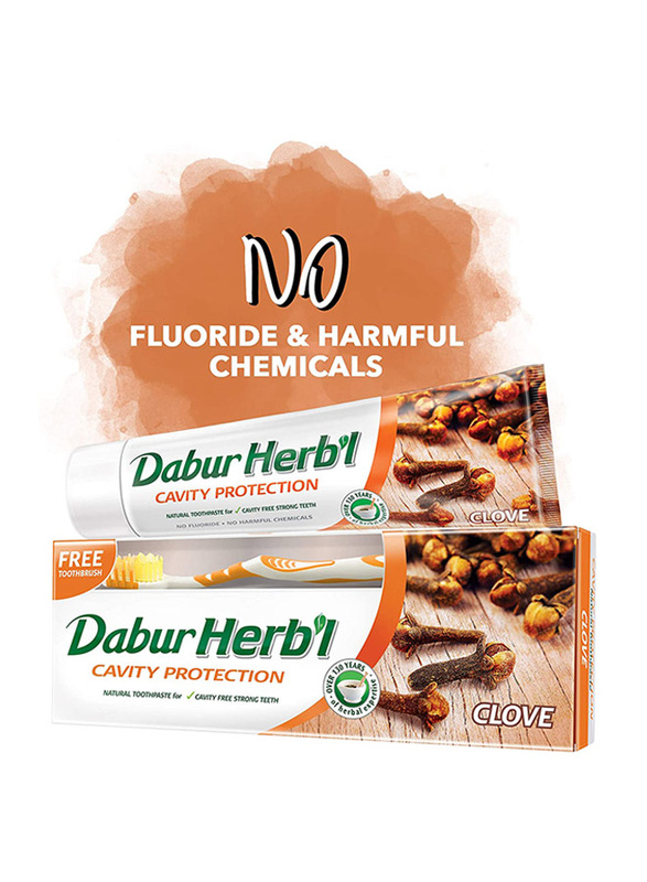 Dabur Herbal Clove Toothpaste with Free Toothbrush, 150gm