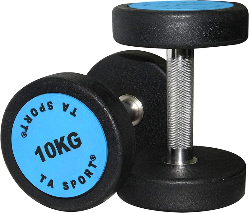 TA Sport Round Rubber Dumbbell Set, 2 x 10KG, Blue/Black
