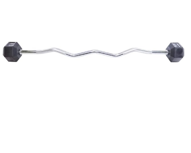 TA Sport Rubber Hex Barbell with Curl Bar, 15KG, Silver/Black