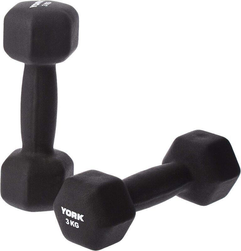 

York Fitness Neo Hex Dumbbells Set, 2 x 3KG, Black