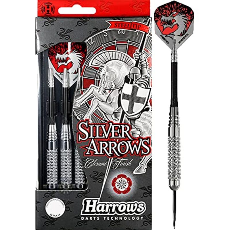 Harrows Arrows Chrome Finish Darts, 18 gm, 3 Piece, Silver