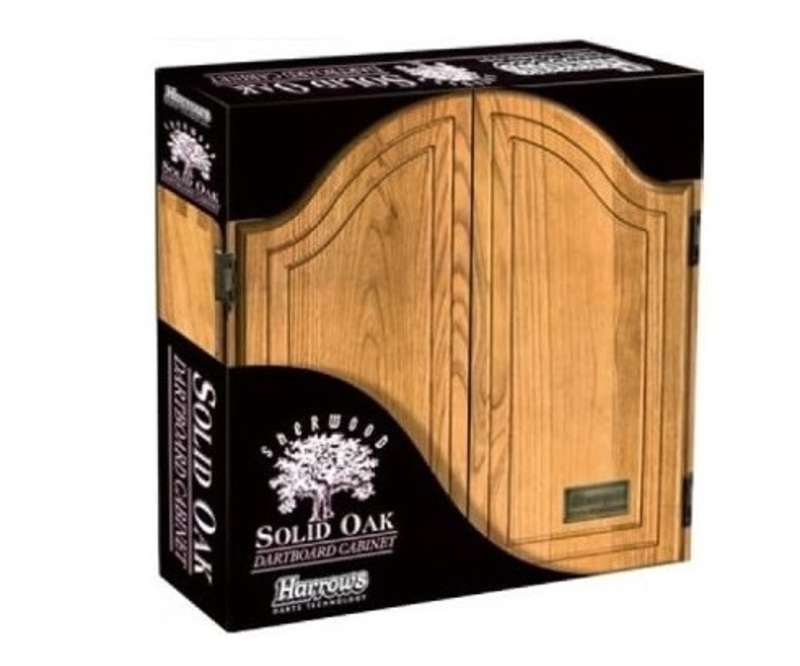 Harrows Sherwood Oak Cabinet Dart Board Combo Set, Brown