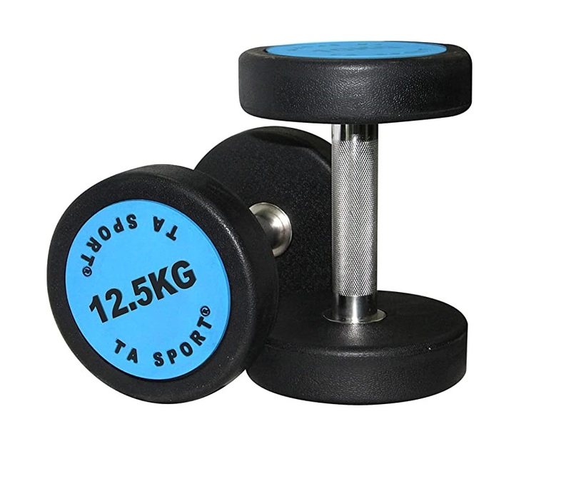 TA Sport Round Rubber Dumbbell Set, 2 x 12.5KG, Blue/Black