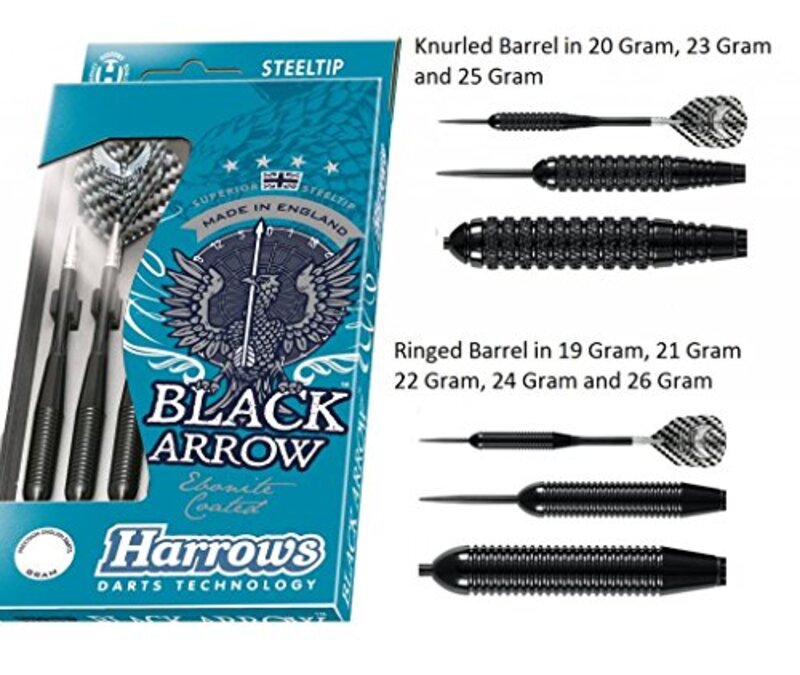 Harrows Arrow Steel Tip Darts, 23 gm, 3 Piece, Black