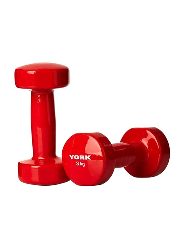 York Fitness Vinyl Dumbbells Set 2 x 3KG, Red