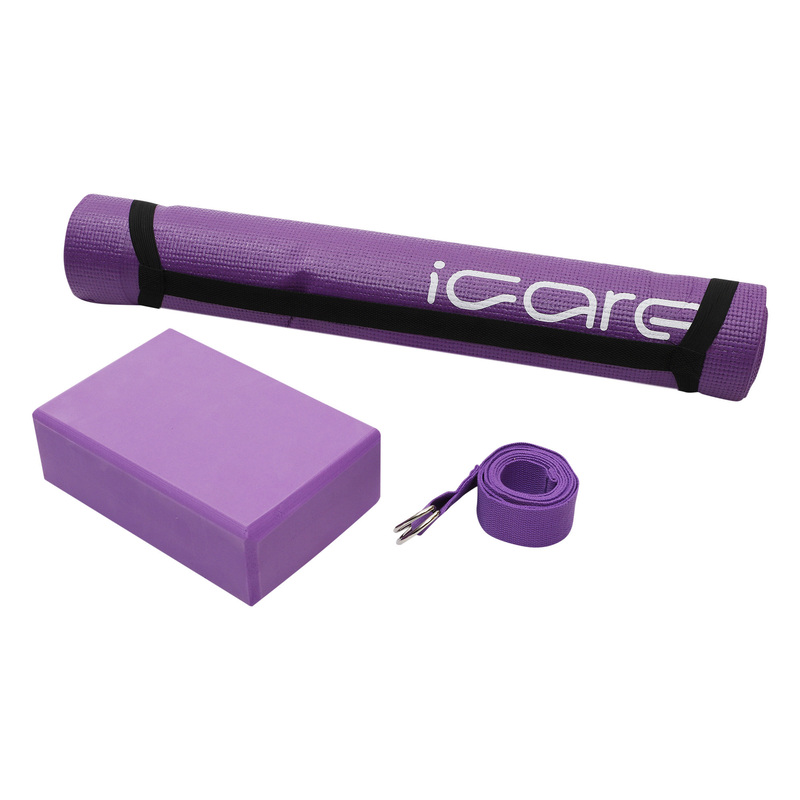 Icare Mat, Brick & Strap Yoga Set, Jic025, 3 Piece, Purple