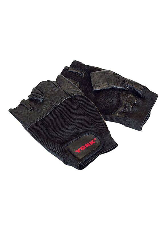 

York Fitness Leather Weight Lifting Gloves, Large, 20080101, Black