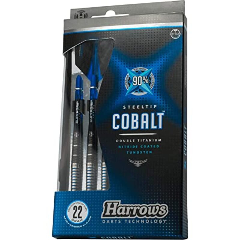 Harrows Cobalt Tungsten Steel Tip Darts, 24 gm, 3 Piece, Blue/Black