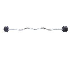 TA Sport Rubber Hex Barbell with Curl Bar, 10KG, Silver/Black