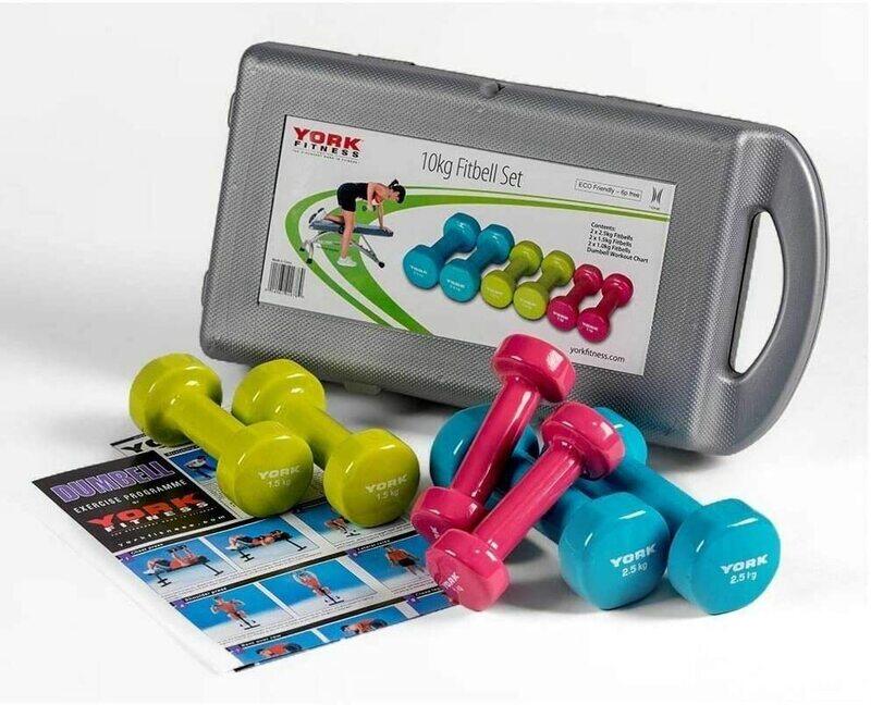 

York Fitness 1678 Vinyl Fitbell Set with Case, 10Kg, Multicolour