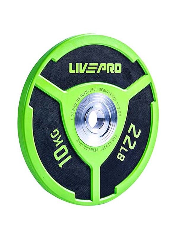 

Live Pro Urethane Double Coloured Elite Bumper Plate, 10KG, LP8027/10/MC, Green/Black