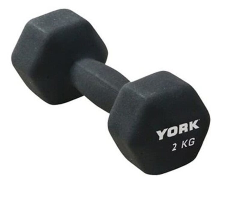 

York Single Neoprene Hex Coating Dumbbell, 2KG, Black