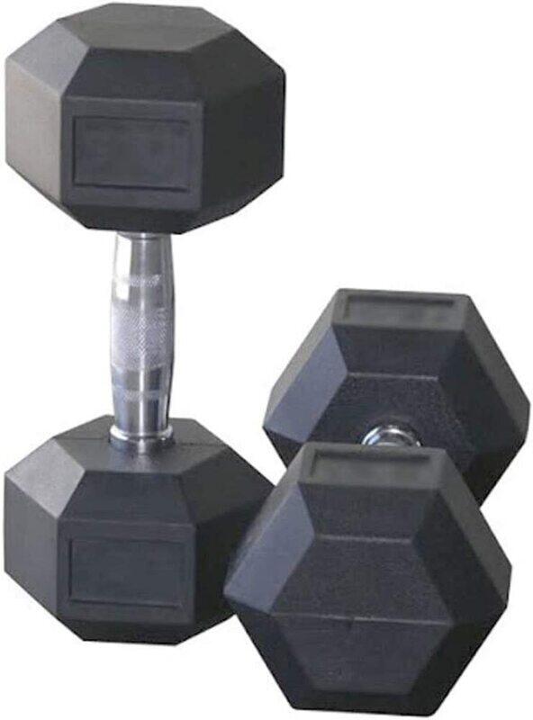 

TA Sports Black Hex Rubber Dumbbells, 47.5Kg, Black/Silver