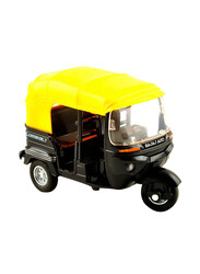 Toyland Bajaj Auto Rickshaw Push Back Die Cast Model, 10.5cm, Ages 3+, Black/Yellow