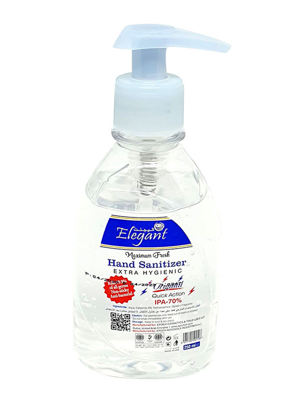 Elegant Maximum Fresh Extra Hygienic Original Hand Sanitizer, Clear, 250ml