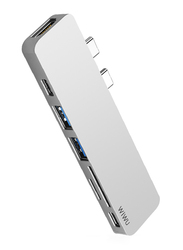 WiWu T08 7-in-1 Aluminum Case USB Type-C Hub for Laptop, T08G, Silver