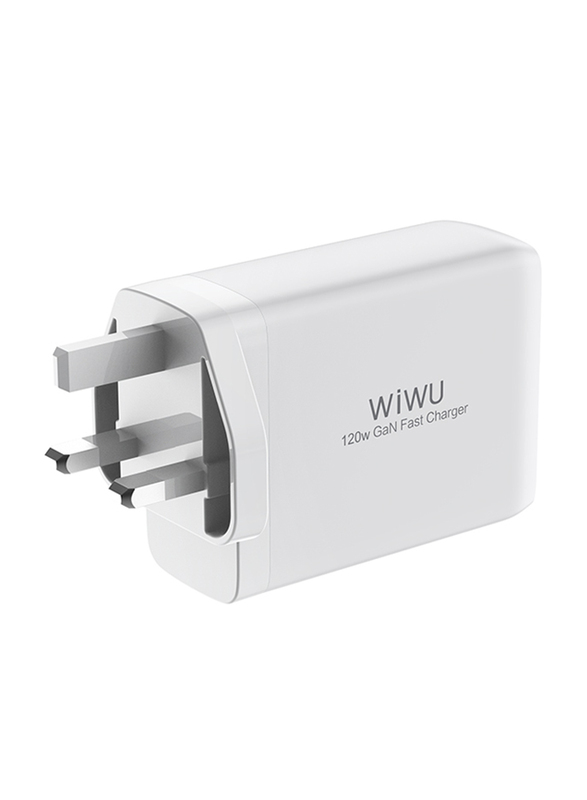 WiWu Mini GaN UK 120W PDx3 + QC3.0 Quick Charger, TR257-AUKW, White
