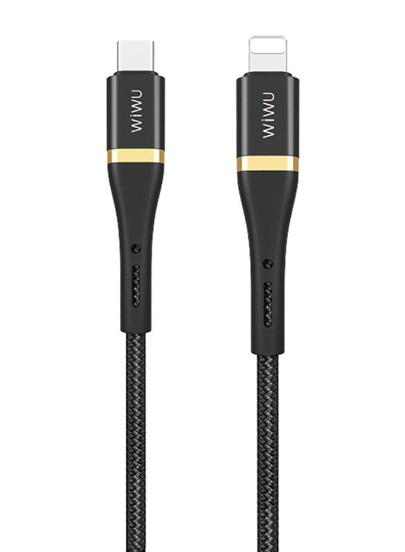 WiWu 1.2-Meter Elite Charge and Data Sync Cable, 2.4A USB Type-C to Lightning for Smartphone, ED-103, Black