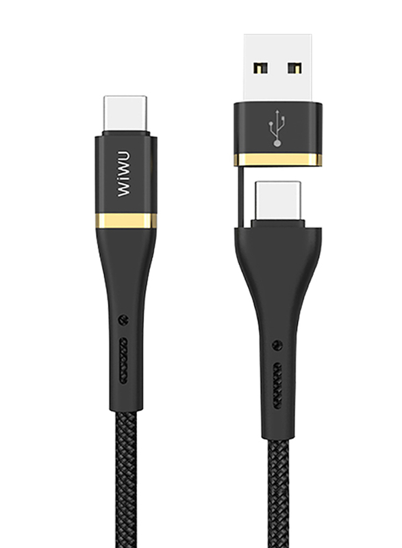 WiWu 1.2-Meter Elite Data Cable, 3A USB A/Type-C Male to USB Type-C for Smartphone, ED-106, Black